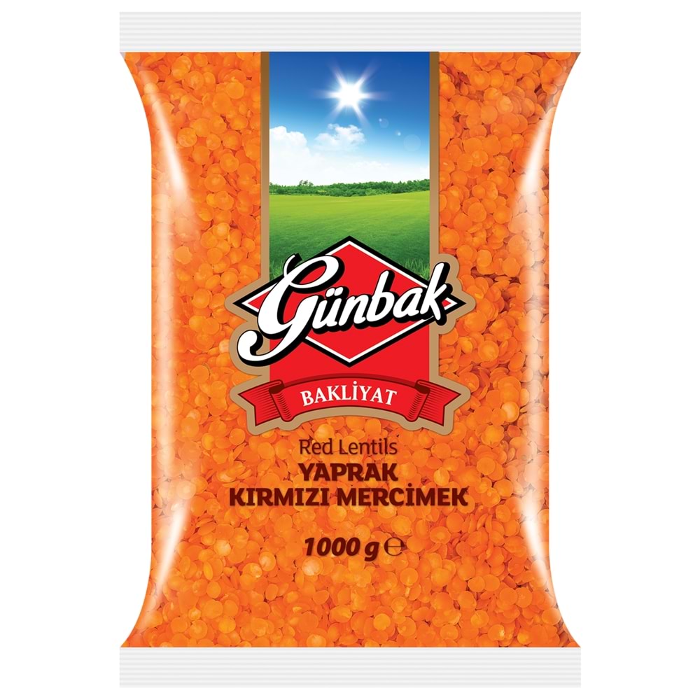 Günbak Yerli Yaprak Kırmızı Mercimek Paket 1 Kg