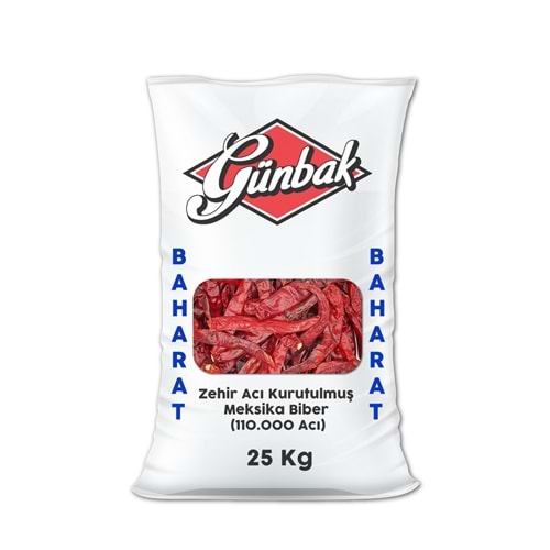 Zehir Acı Kurutulmuş Meksika Biber (110.000 Acı) Çuval 25 Kg